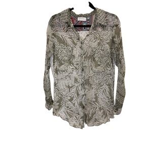 4 Love and Liberty by Johnny Was Women's Silk Lightweight Leaf Print Blouse sz M